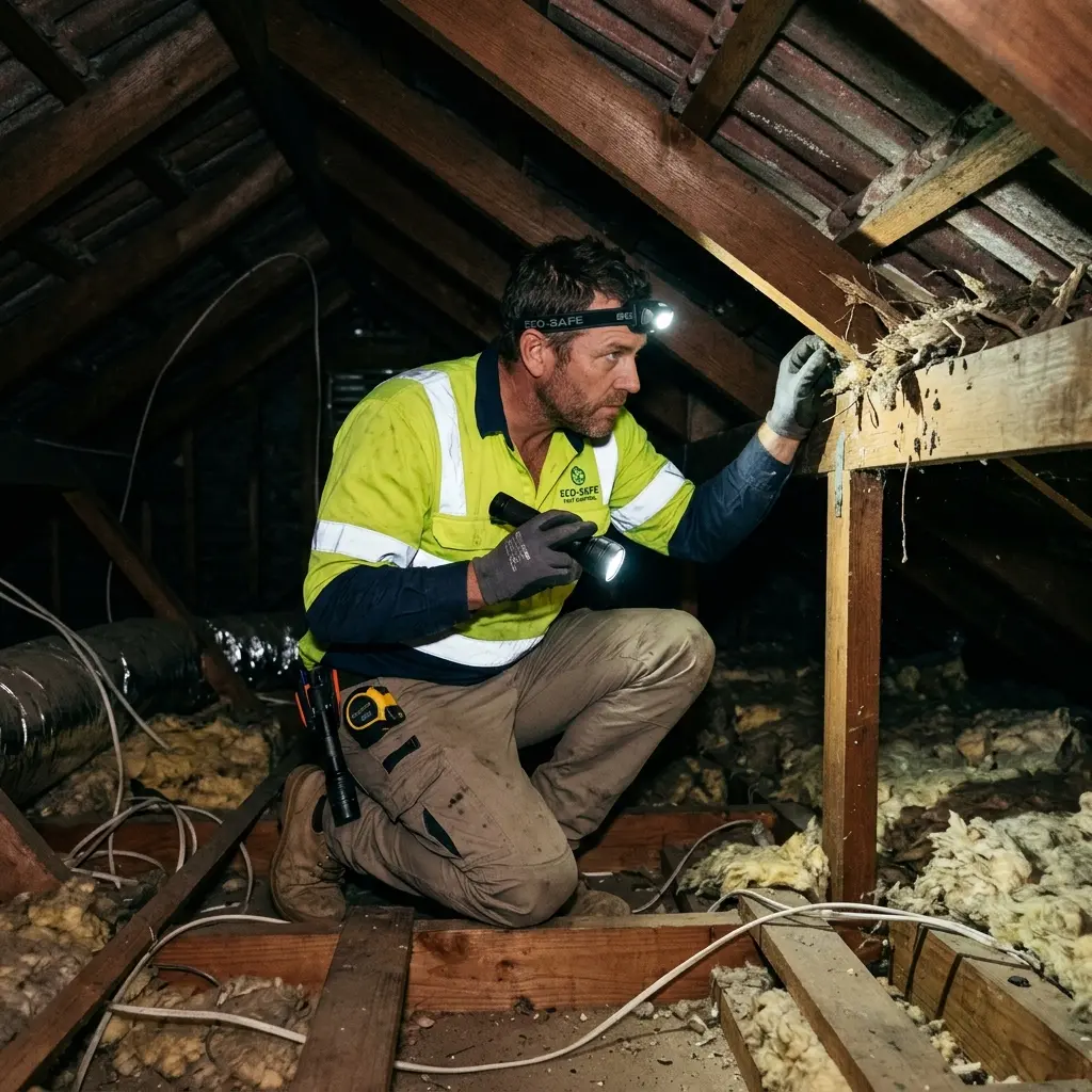 Technician inspecting a roof cavity for a dead animal in Hurstbridge