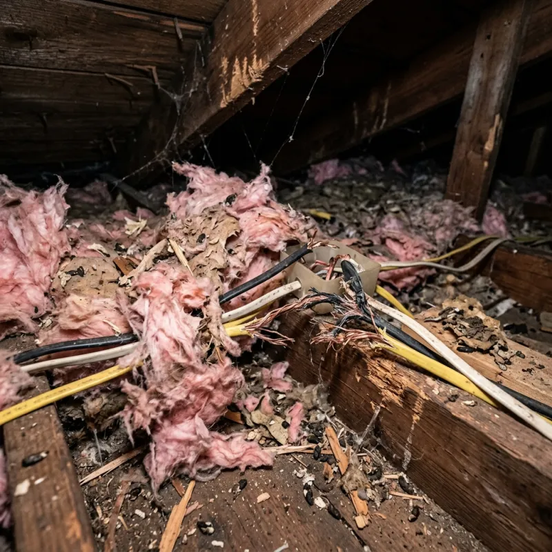 Contaminated ceiling insulation being assessed in a Hurstbridge roof space