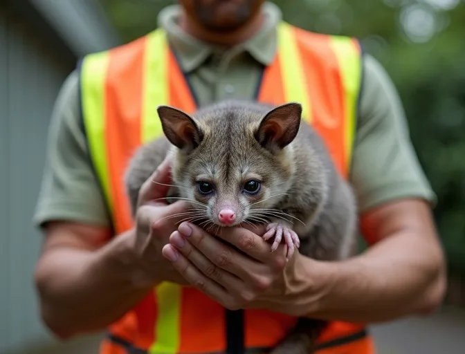 Animal handler safely recovering a deceased possum in Hurstbridge