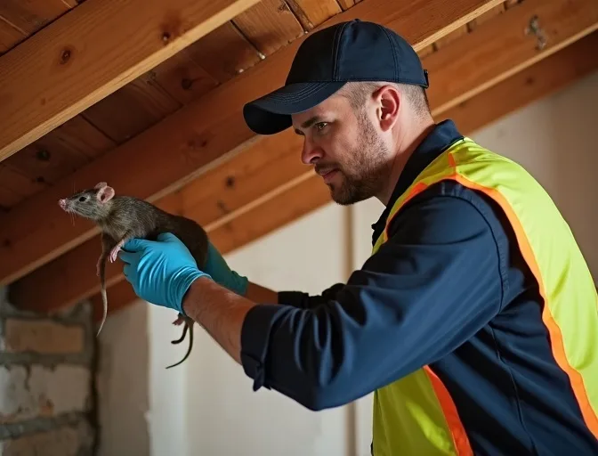 Technician inspecting a roof cavity for a dead rat in Hurstbridge